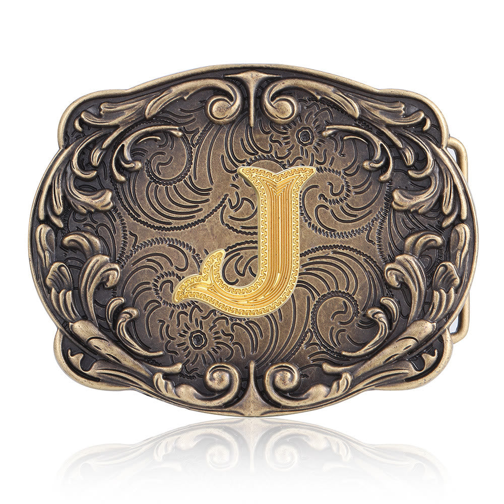 Retro Totem Initial Letter Western DIY Buckle Leather Belt - J - Without Belt - image 14