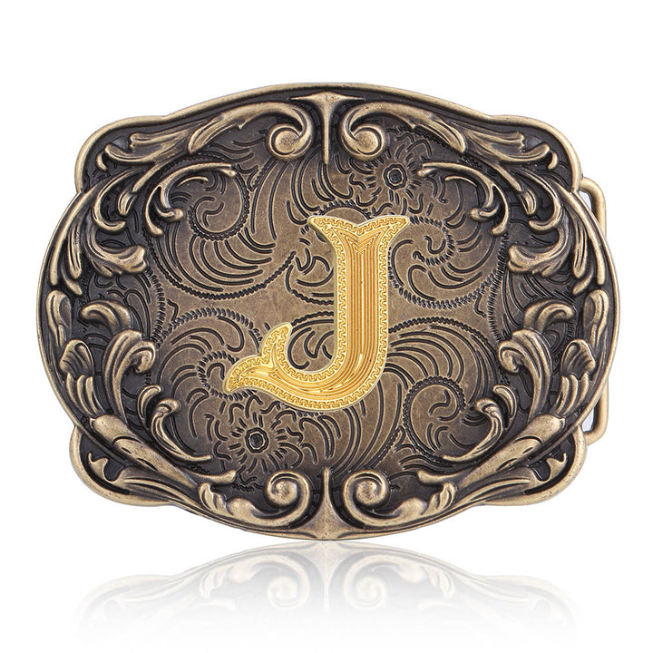 Retro Totem Initial Letter Western DIY Buckle Leather Belt - J - Without Belt - image 14
