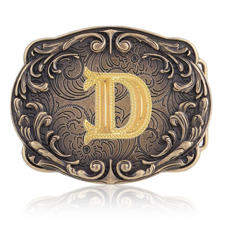 Retro Totem Initial Letter Western DIY Buckle Leather Belt - D - Without Belt - image 8