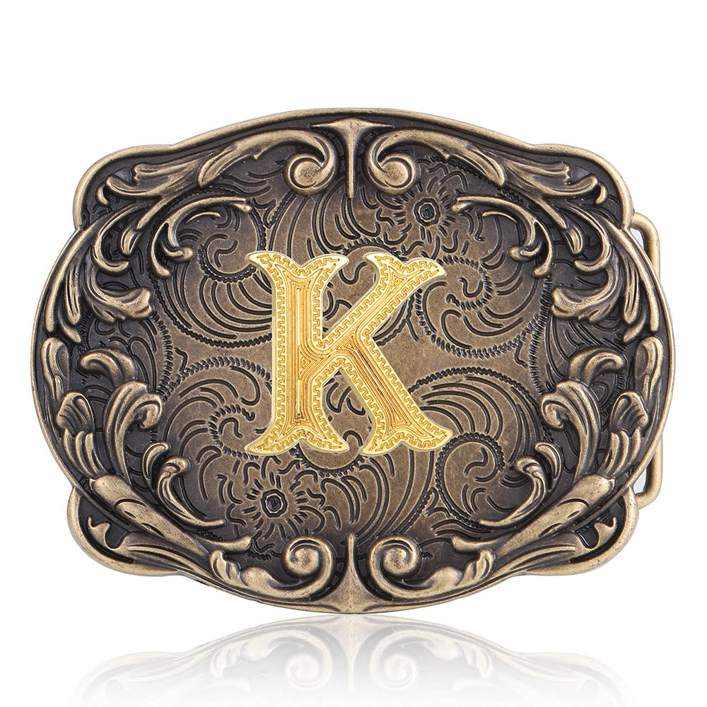 Retro Totem Initial Letter Western DIY Buckle Leather Belt - K - Without Belt - image 15
