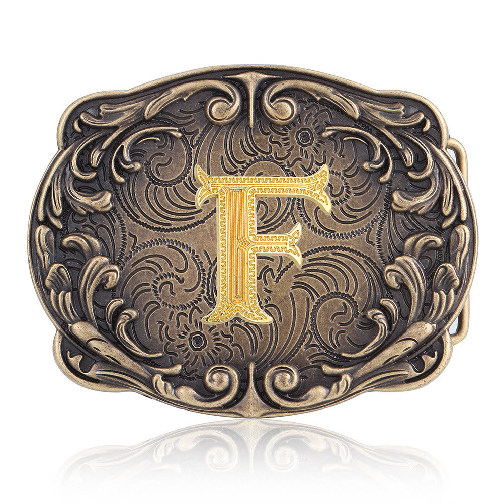 Retro Totem Initial Letter Western DIY Buckle Leather Belt - F - Without Belt - image 10