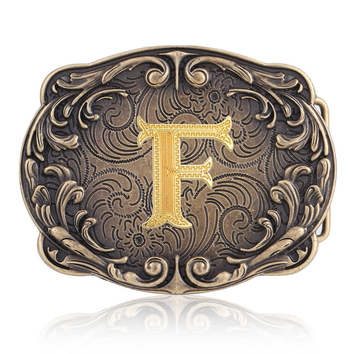 Retro Totem Initial Letter Western DIY Buckle Leather Belt - F - Without Belt - image 10