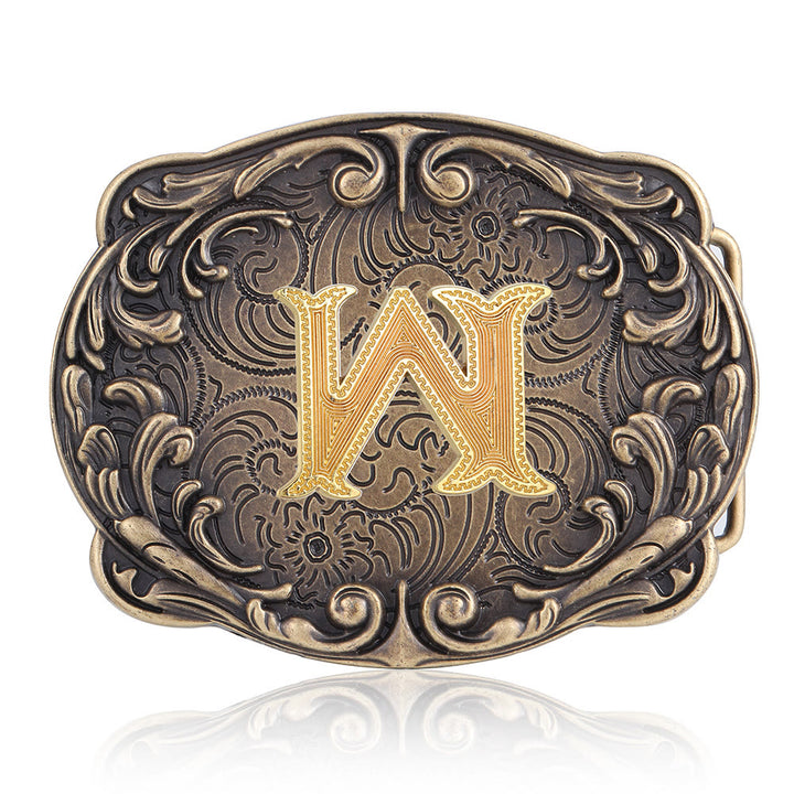 Retro Totem Initial Letter Western DIY Buckle Leather Belt - W - Without Belt - image 26