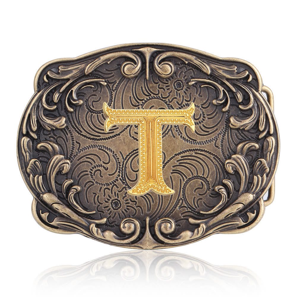 Retro Totem Initial Letter Western DIY Buckle Leather Belt - T - Without Belt - image 23