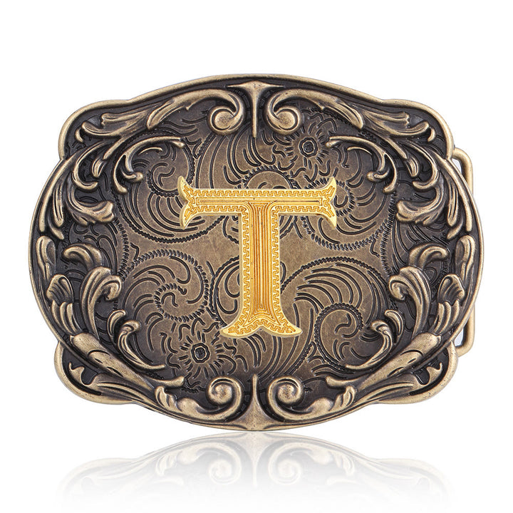 Retro Totem Initial Letter Western DIY Buckle Leather Belt - T - Without Belt - image 23
