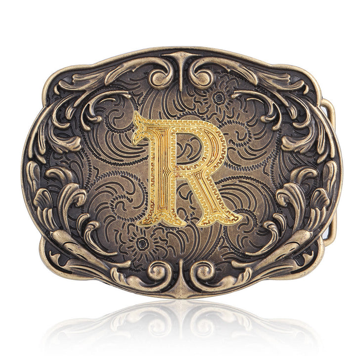 Retro Totem Initial Letter Western DIY Buckle Leather Belt - R - Without Belt - image 21