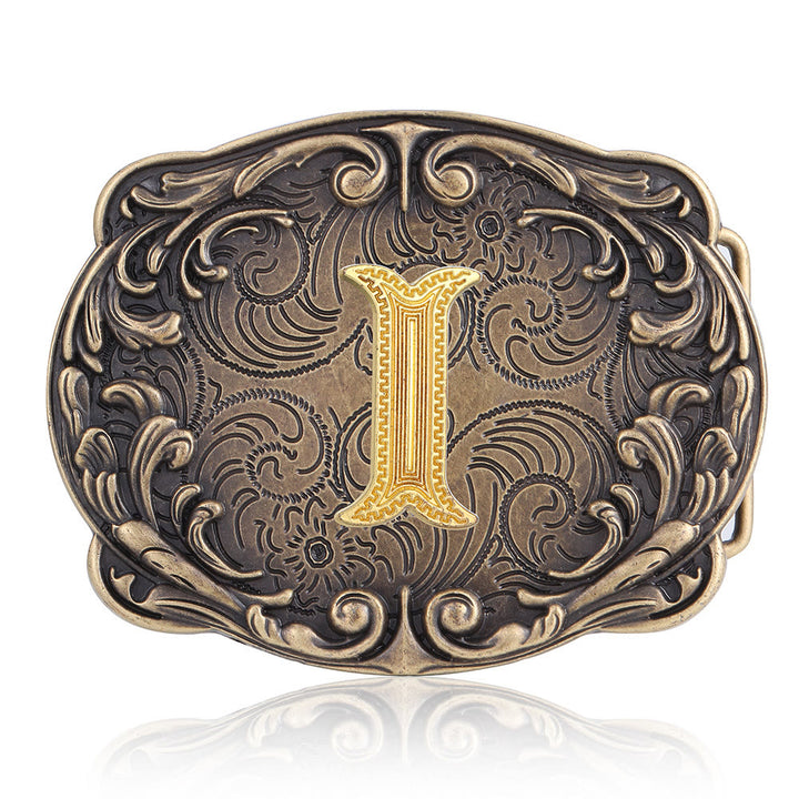 Retro Totem Initial Letter Western DIY Buckle Leather Belt - I - Without Belt - image 13