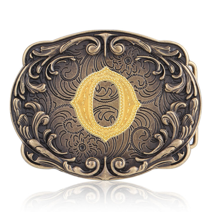 Retro Totem Initial Letter Western DIY Buckle Leather Belt - O - Without Belt - image 18