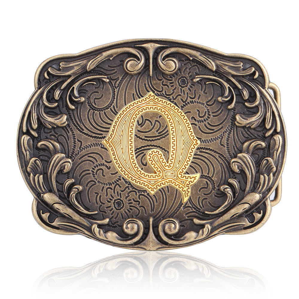 Retro Totem Initial Letter Western DIY Buckle Leather Belt - Q - Without Belt - image 20
