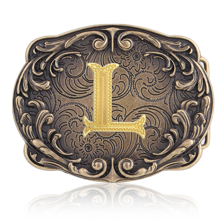 Retro Totem Initial Letter Western DIY Buckle Leather Belt - L - Without Belt - image 16