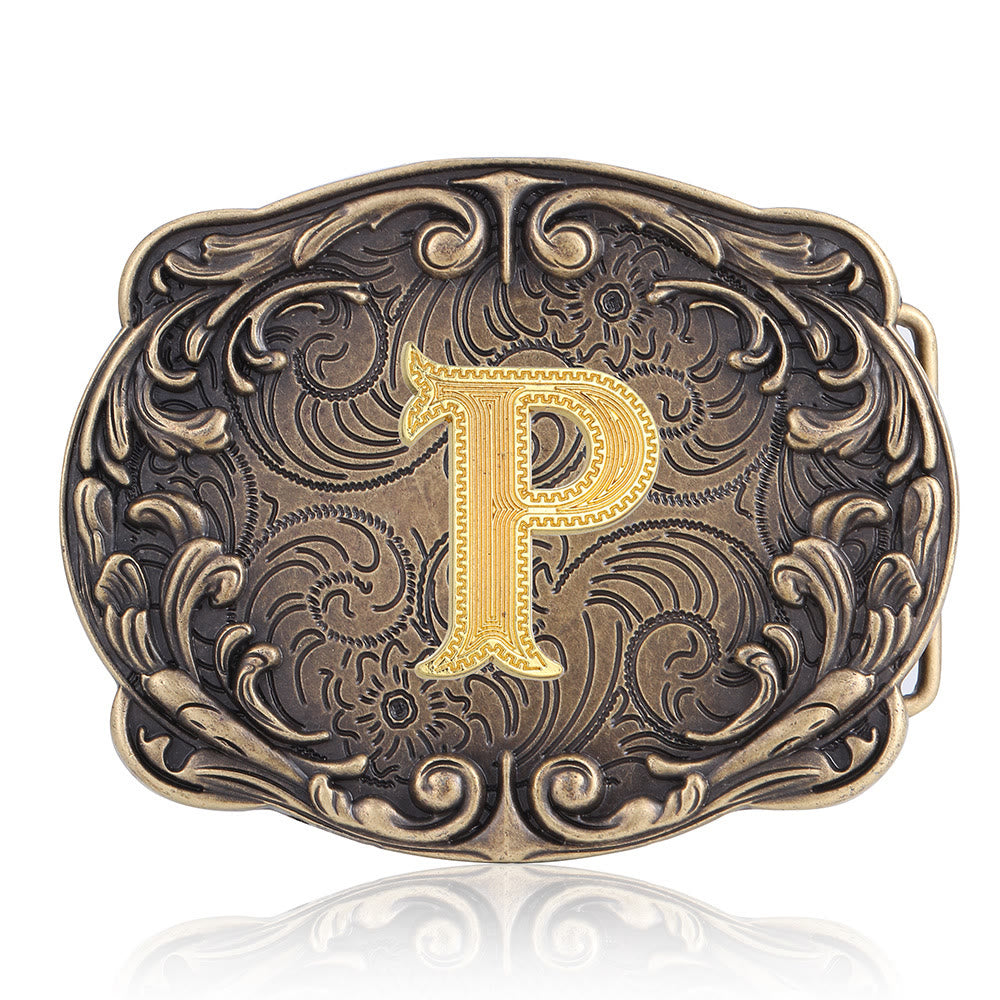 Retro Totem Initial Letter Western DIY Buckle Leather Belt - P - Without Belt - image 19