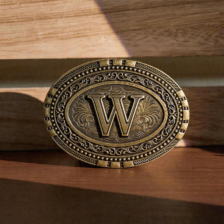 Western Oval Initial Letter Carved DIY Buckle Leather Belt - W - Without Belt - image 26