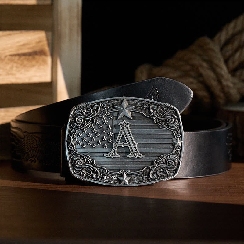 Western Star Flag Initial Letter DIY Buckle Leather Belt - image 1