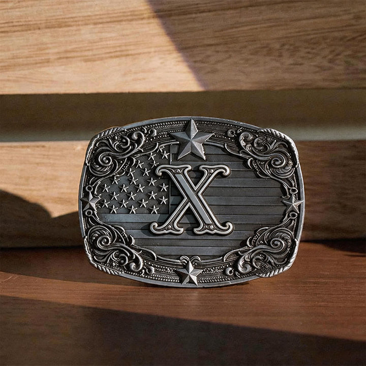 Western Star Flag Initial Letter DIY Buckle Leather Belt - X - Without Belt - image 27