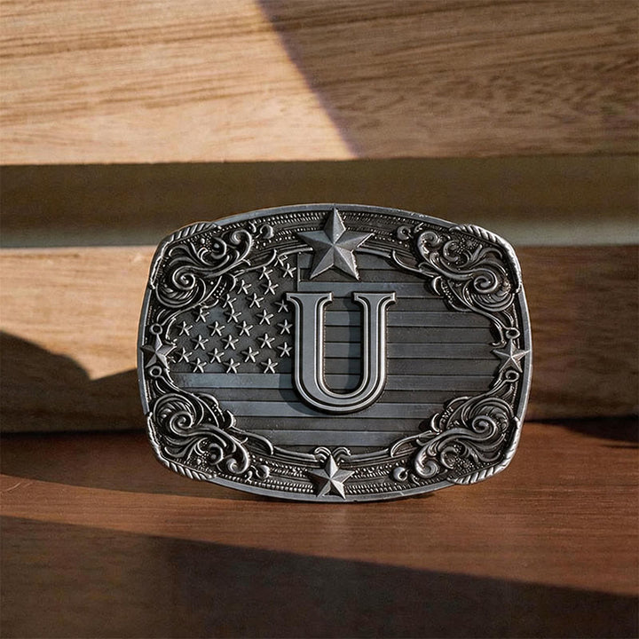 Western Star Flag Initial Letter DIY Buckle Leather Belt - U - Without Belt - image 24