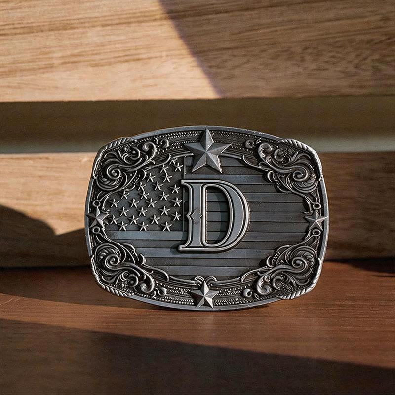 Western Star Flag Initial Letter DIY Buckle Leather Belt - D - Without Belt - image 7