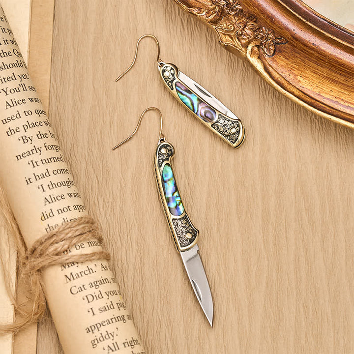Artisan Iridescent Abalone Pocket Knife Earrings - image 1