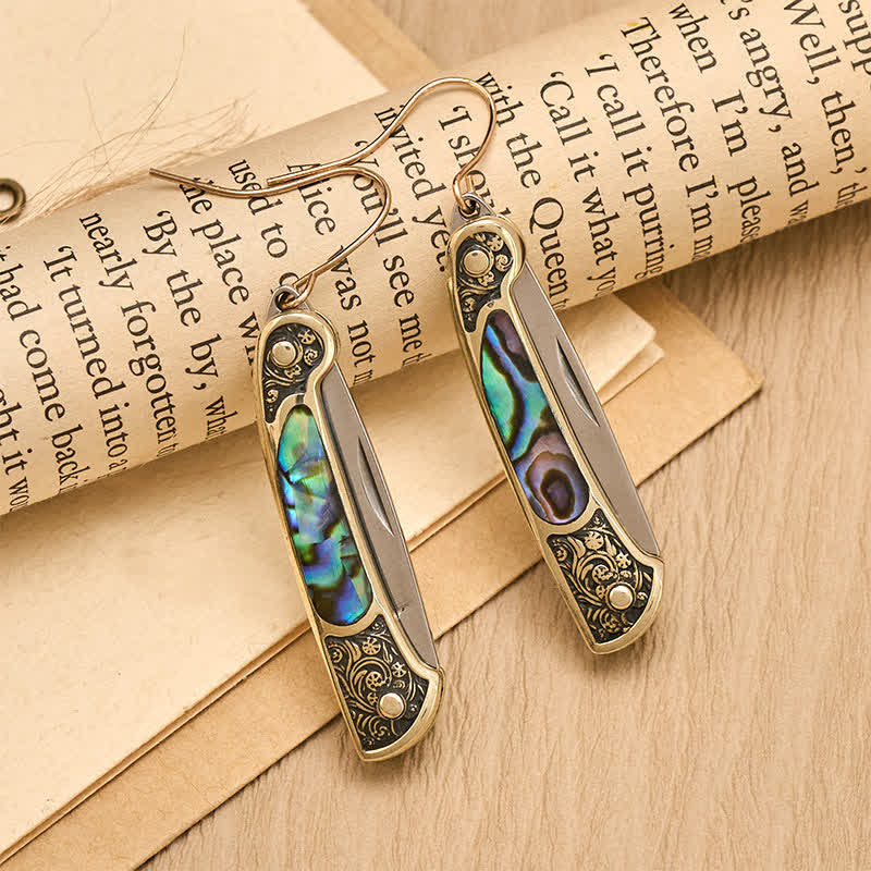 Artisan Iridescent Abalone Pocket Knife Earrings - image 3