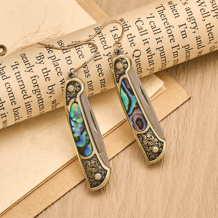 Artisan Iridescent Abalone Pocket Knife Earrings - image 3