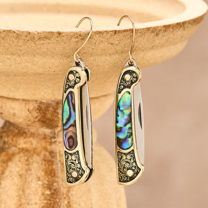 Artisan Iridescent Abalone Pocket Knife Earrings - Bronze - image 0