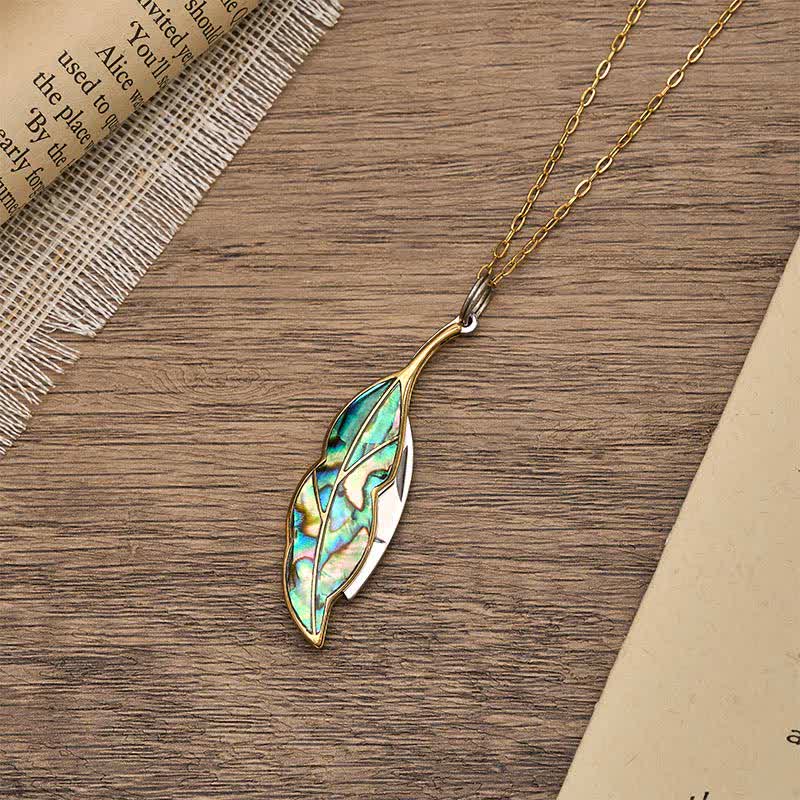 Leaf-Shaped Abalone Functional Pocket Knife Necklace - image 4
