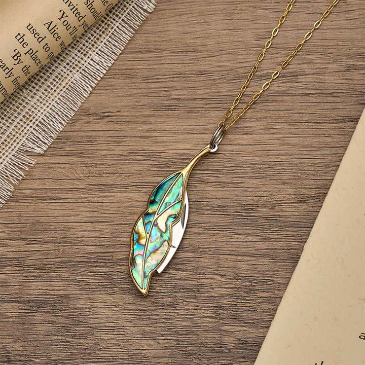 Leaf-Shaped Abalone Functional Pocket Knife Necklace - image 4
