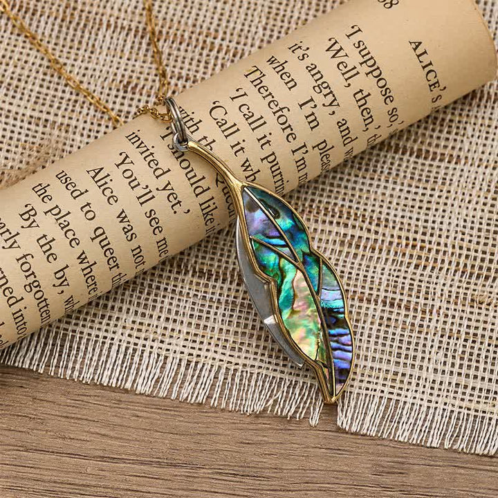 Leaf-Shaped Abalone Functional Pocket Knife Necklace - image 2
