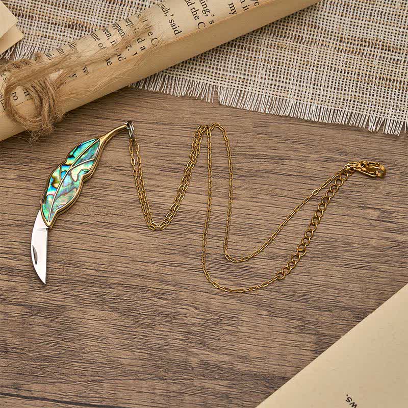 Leaf-Shaped Abalone Functional Pocket Knife Necklace - image 5