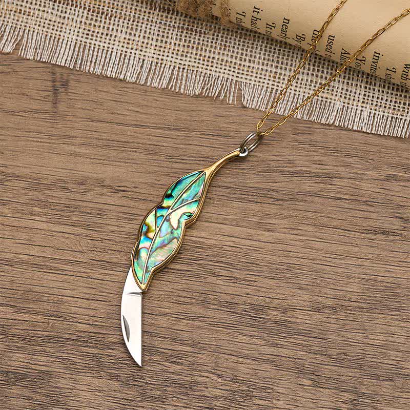 Leaf-Shaped Abalone Functional Pocket Knife Necklace - image 3