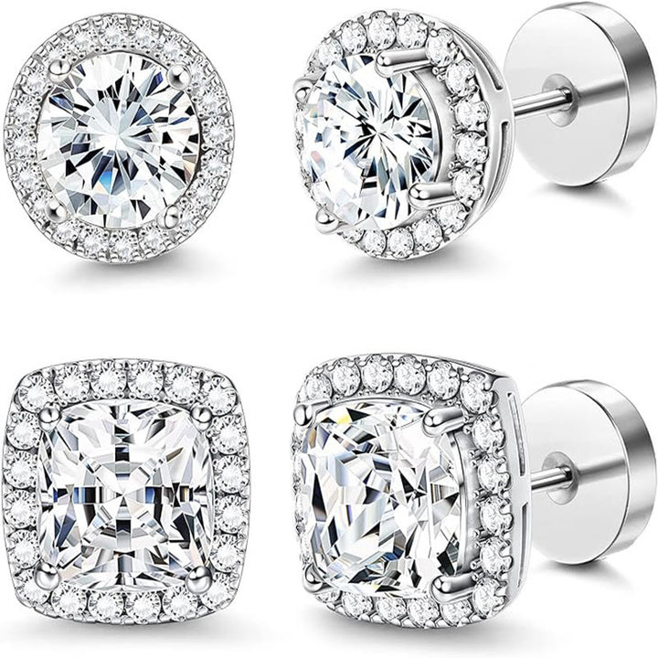 Geometric Classic Full Paved Halo Daily Stud Earring - Steel color - image 0