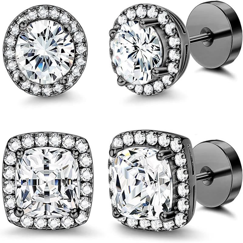 Geometric Classic Full Paved Halo Daily Stud Earring - Black - image 1