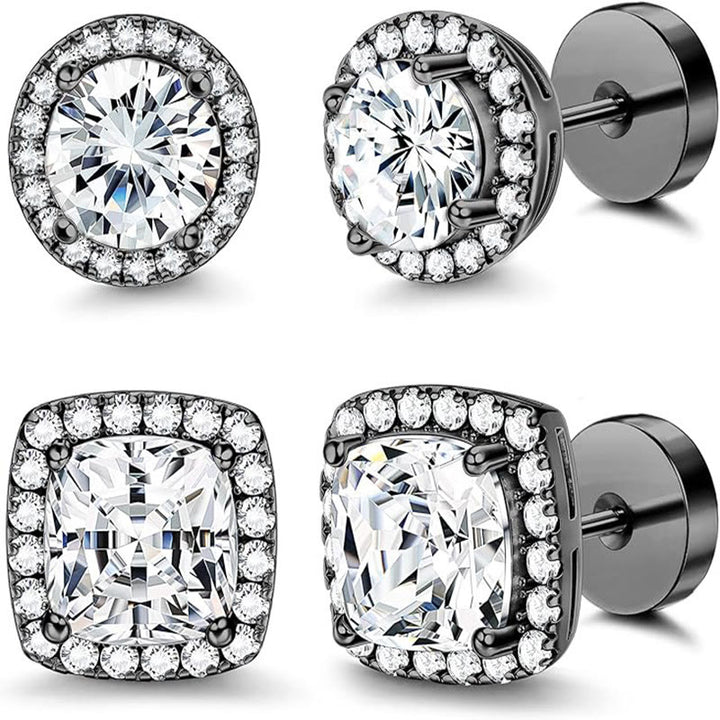 Geometric Classic Full Paved Halo Daily Stud Earring - Black - image 1