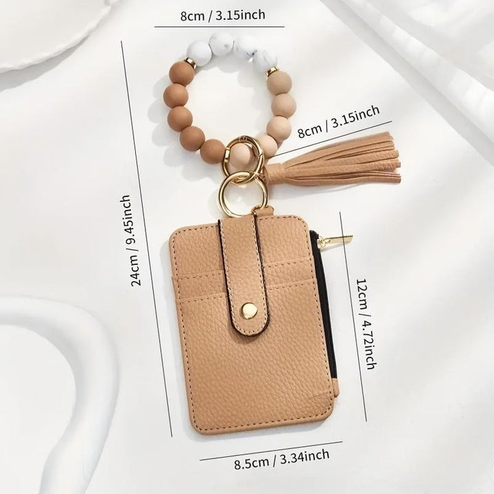 Fashionable Beaded Tassel Wristlet Card Holder Keychain - image 7
