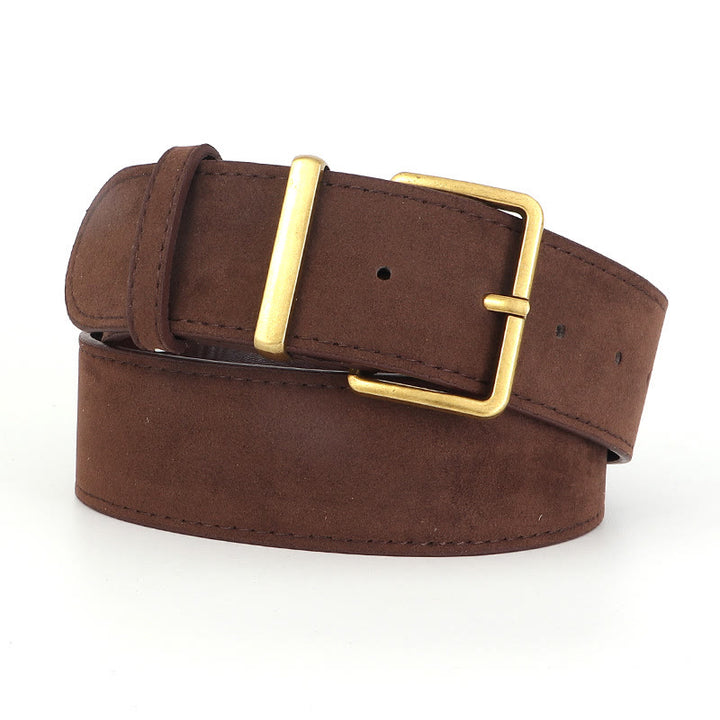 Retro Western Cowboy Style Suede Leather Belt - Coffee - 34 - image 2