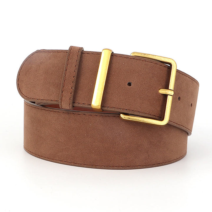 Retro Western Cowboy Style Suede Leather Belt - Khaki - 34 - image 3