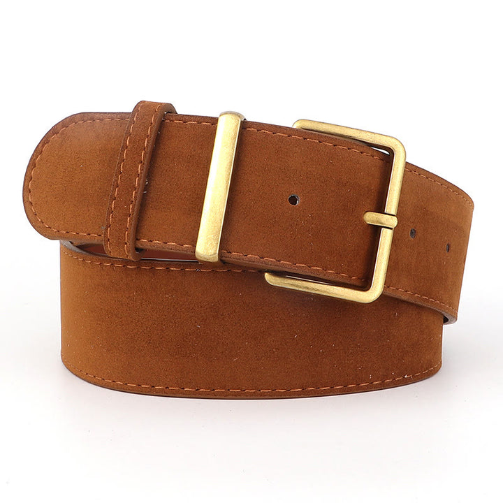 Retro Western Cowboy Style Suede Leather Belt - Camel - 34 - image 0