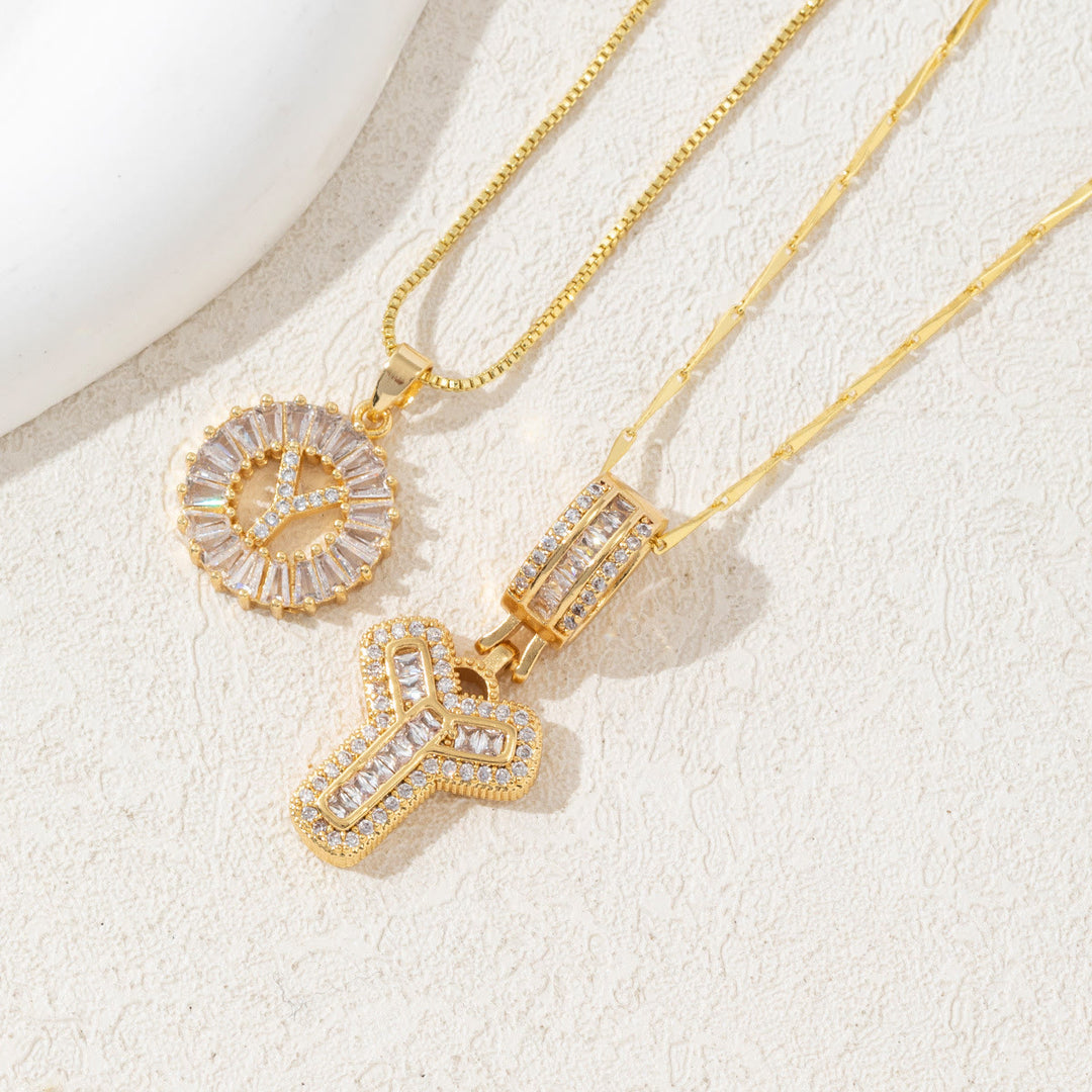 Gold Plated Full Iced Out Letter Pendant Necklace - Golden - Y - image 27