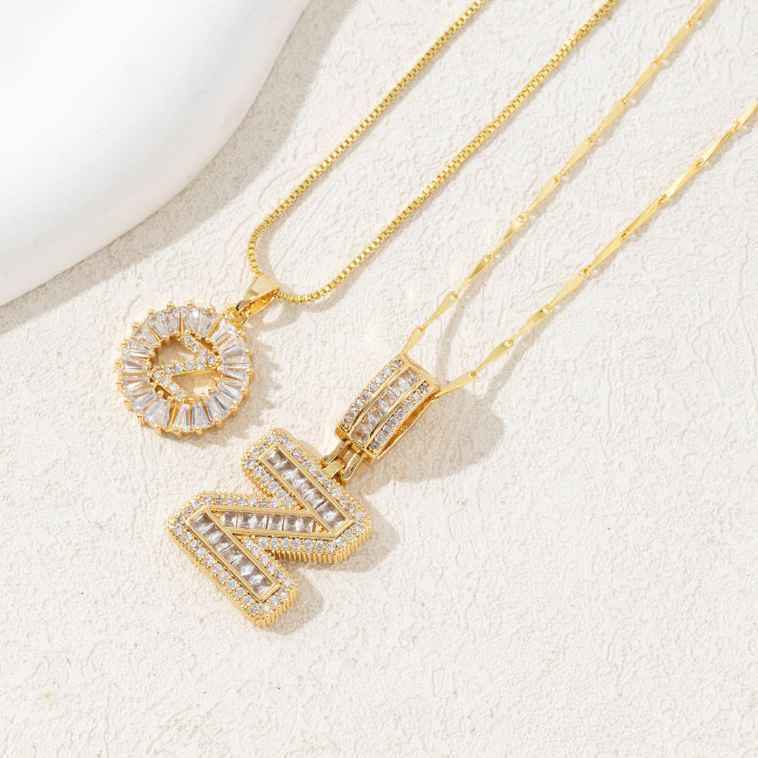 Gold Plated Full Iced Out Letter Pendant Necklace - Golden - Z - image 28