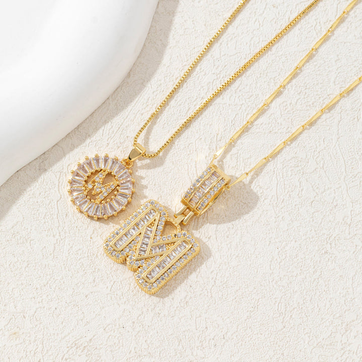 Gold Plated Full Iced Out Letter Pendant Necklace - Golden - M - image 1