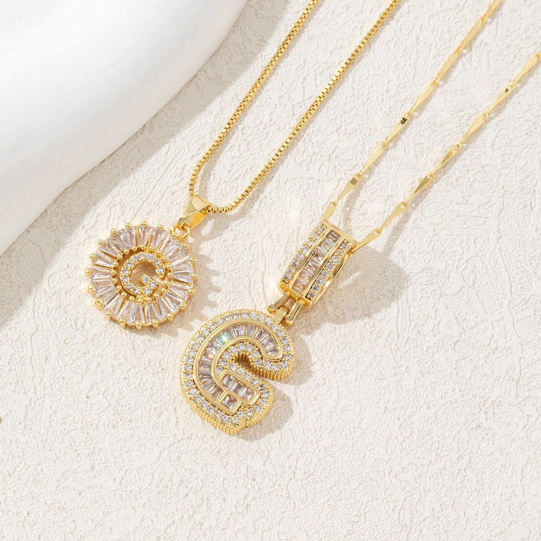 Gold Plated Full Iced Out Letter Pendant Necklace - Golden - G - image 10