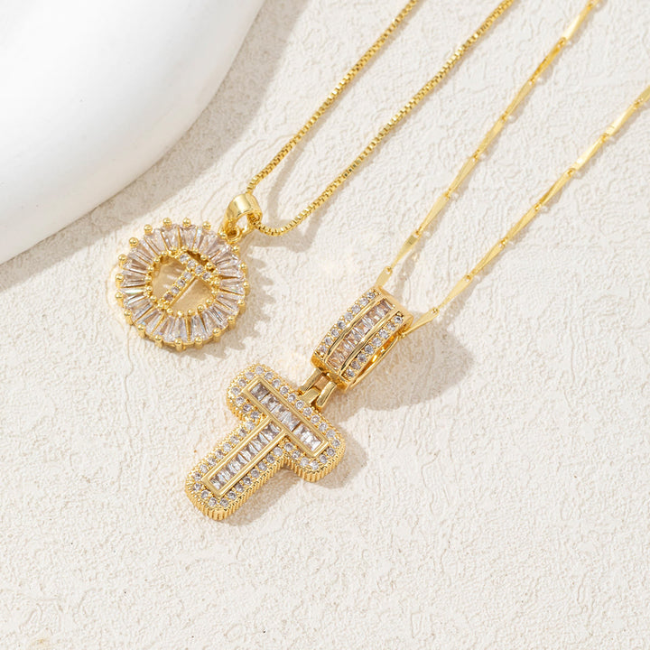 Gold Plated Full Iced Out Letter Pendant Necklace - Golden - T - image 22