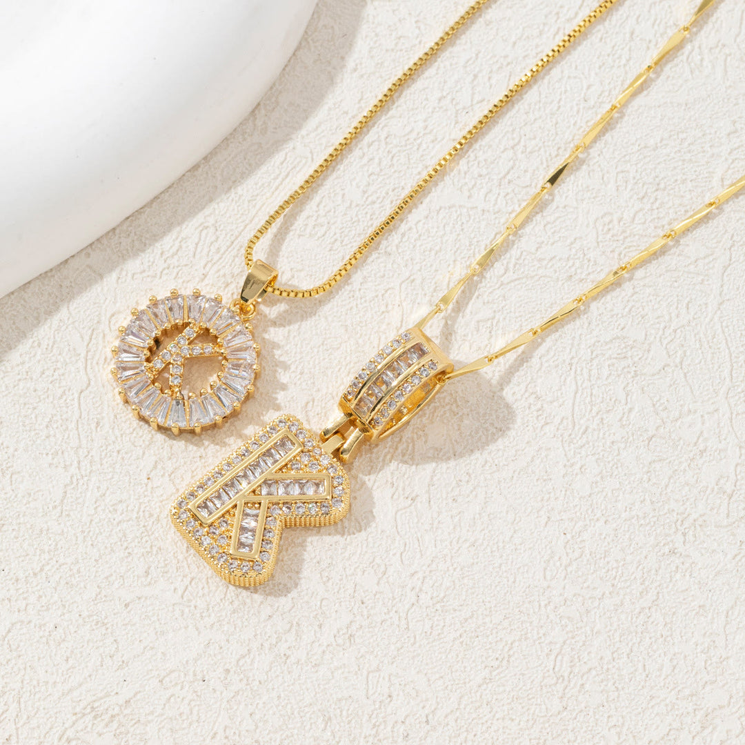 Gold Plated Full Iced Out Letter Pendant Necklace - Golden - K - image 14