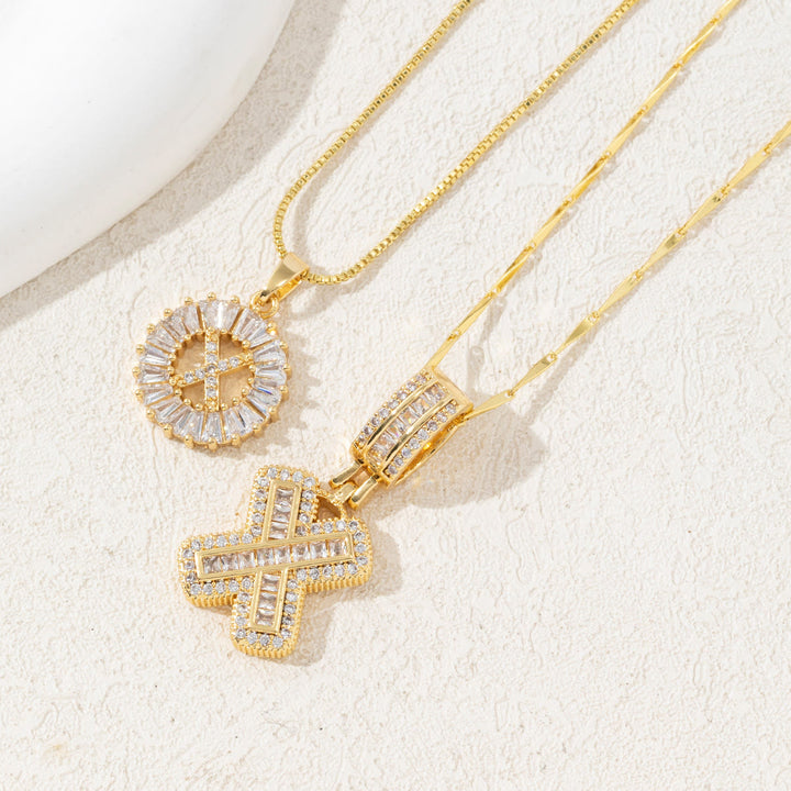 Gold Plated Full Iced Out Letter Pendant Necklace - Golden - X - image 26