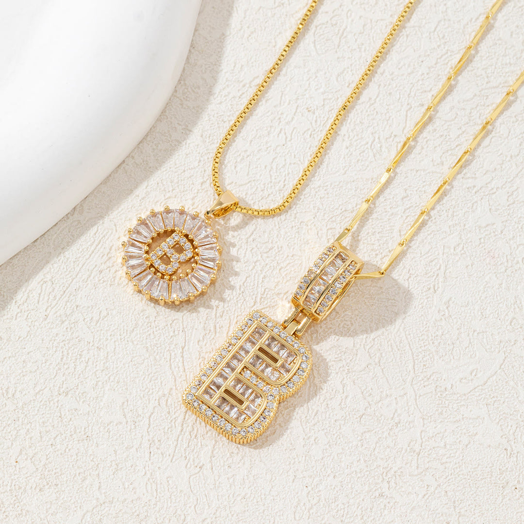 Gold Plated Full Iced Out Letter Pendant Necklace - Golden - B - image 5