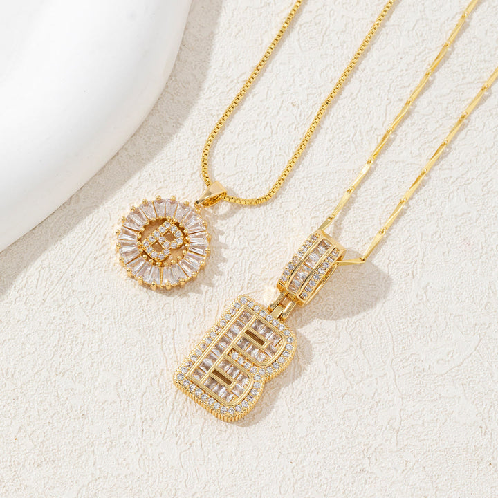 Gold Plated Full Iced Out Letter Pendant Necklace - Golden - B - image 5