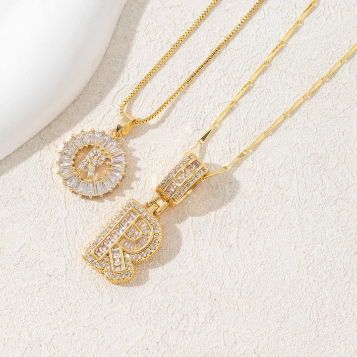 Gold Plated Full Iced Out Letter Pendant Necklace - Golden - R - image 20