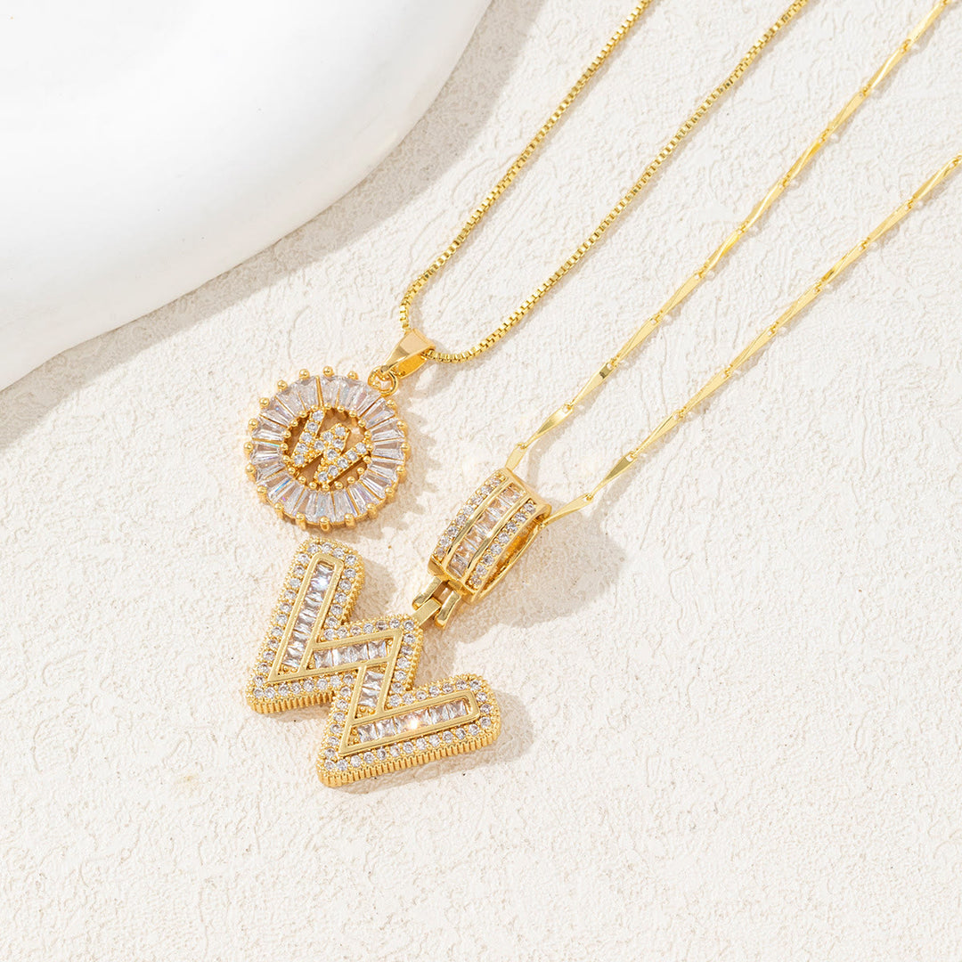 Gold Plated Full Iced Out Letter Pendant Necklace - Golden - W - image 25