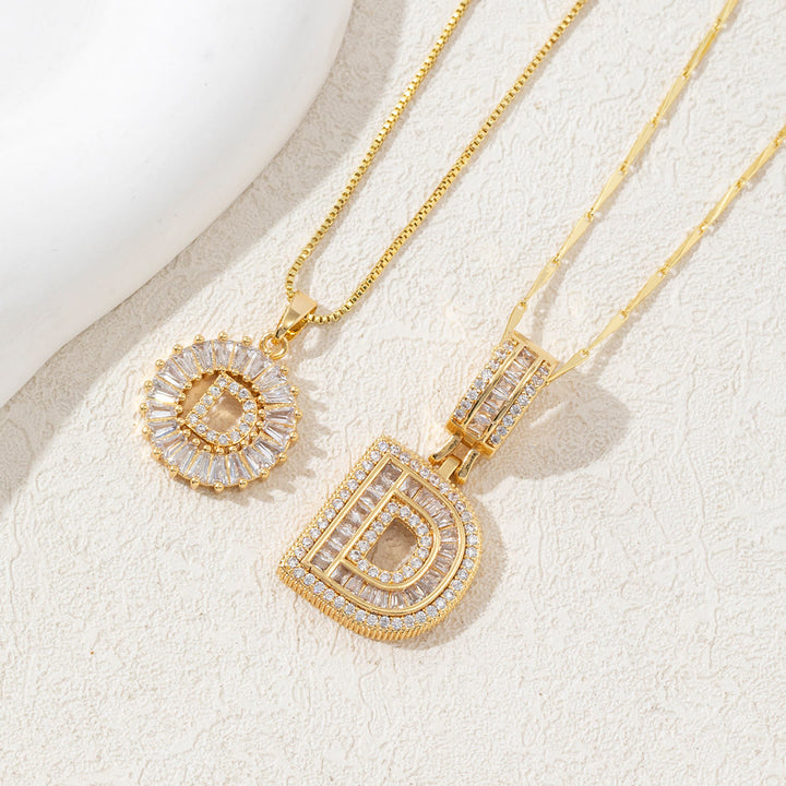 Gold Plated Full Iced Out Letter Pendant Necklace - Golden - D - image 7
