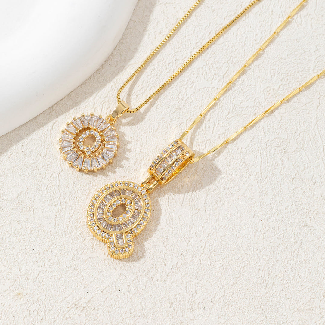 Gold Plated Full Iced Out Letter Pendant Necklace - Golden - Q - image 19