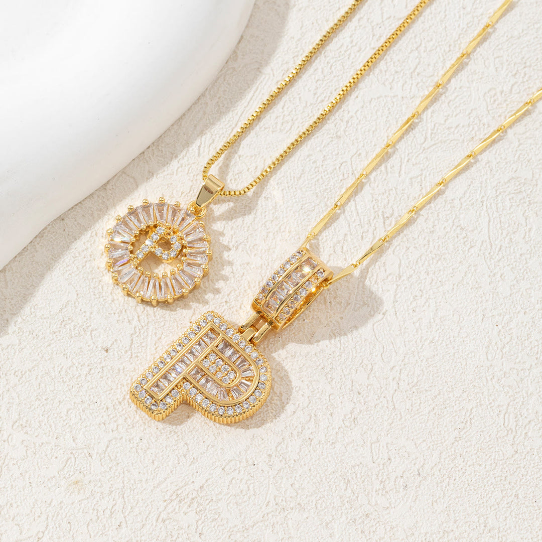 Gold Plated Full Iced Out Letter Pendant Necklace - Golden - P - image 18